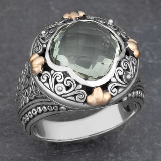 18k Yellow Gold and Sterling Silver Prasiolite Floral Cawi Ring (Indonesia)