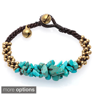 Gemstone Brass Bead Stackable Bracelet (Thailand)