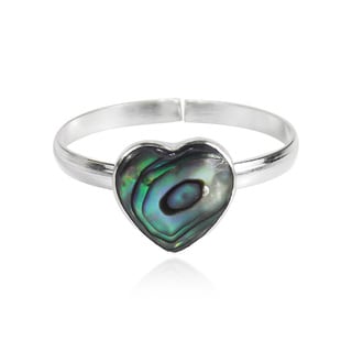 Heart Peacock Abalone Shell .925 Silver Toe or Pinky Ring (Thailand)