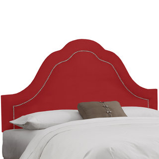 Skyline Furniture Arch Inset Nail Button Headboard in Micro-Suede Red