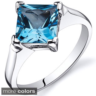 Oravo Sterling Silver Princess-cut Gemstone Solitaire Rhodium Finished Ring