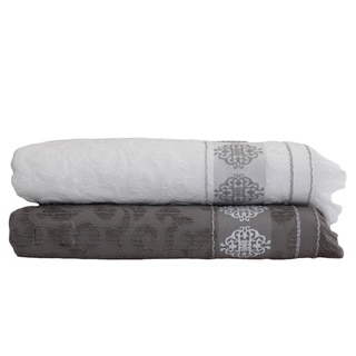 Authentic Hotel and Spa Jacquard Embroidered Medallion Turkish Cotton Bath Sheet