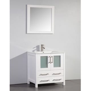 Ceramic Top 30-inch Sink White Bathroom Vanity and Matching Framed Mirror