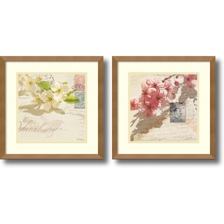 Deborah Schenck 'Vintage Letters and Blossoms- set of 2' Framed Art Print 15 x 15-inch Each
