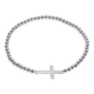 Handmade Faithful Christian Cross .925 Silver Elastic Beads Bracelet (Thailand)