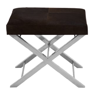 Aria Design Modern Steel and Cowhide Leather Stool