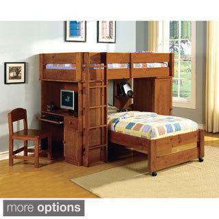 Furniture of America Carmenie Twin over Twin Loft Bed with Built-in Workstation