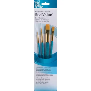 Real Value Brush Set Synthetic Gold Taklon-Round 1,4, Wash 1/4, Flat 1/2