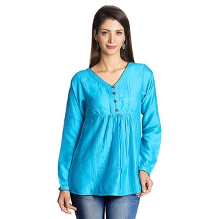 MOHR Women's Mid Blue Button-placket Long Sleeve Tunic (India)