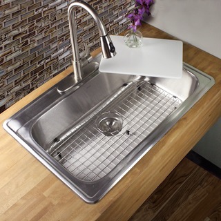 33 inch 18-Gauge Stainless Steel Drop-in Single Bowl Kitchen Sink with Cutting Board, Drain and Grid