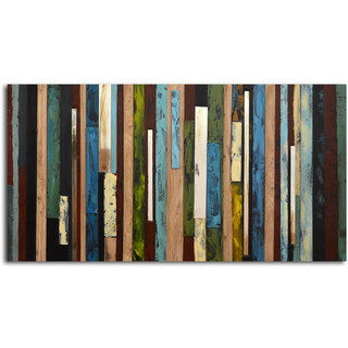 Hand-painted 'Vertical Collage' Canvas Wall Art