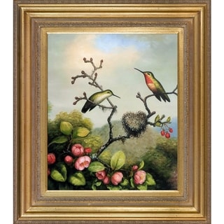 Martin Johnson Heade 'Ruby Throated Hummingbird' Hand-painted Framed Canvas Art