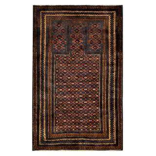 Herat Oriental Afghan Hand-knotted Tribal Balouchi Navy/ Rust Wool Rug (3' x 4'11)