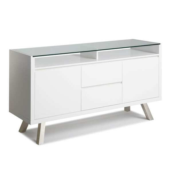 Sunpan 'Ikon' Tista White Glass-top Sideboard Cabinet. Opens flyout.
