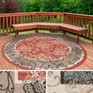 Meticulously Woven Janelle Contemporary Floral Indoor/Outdoor Area Rug (7'3 Round)