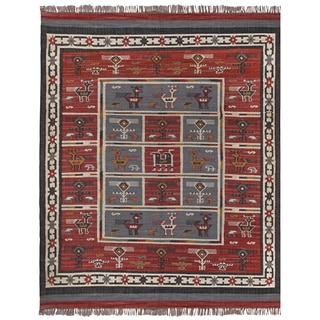 Hand Woven Tribal Wool and Jute Rug (12 x 18)