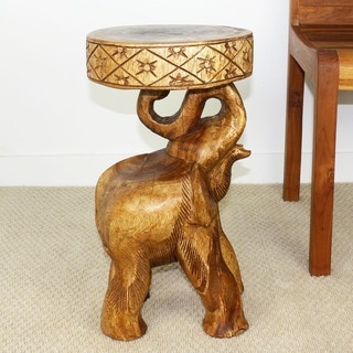 Hand-carved Walnut Oil Acacia Chang Stool (Thailand)