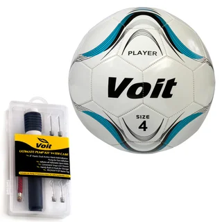 Voit Size 4 Player Soccer Ball with Ultimate Inflating Kit - White and Blue Graphic