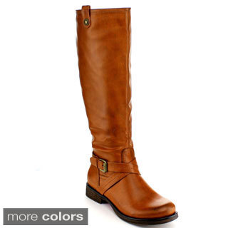 Blossom Women's 'Zoey-7' Buckle Criss-cross Strap Knee-high Riding Boots