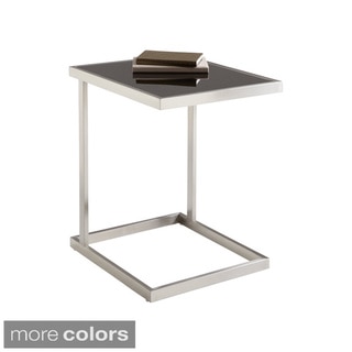 Sunpan 'Ikon' Nicola Brushed Stainless Steel/ Tempered Glass End Table