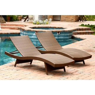 Abbyson Palermo Outdoor Brown Wicker Chaise Lounge Set