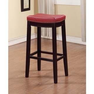 Linon Backless Bar Stool with Red Vinyl Seat
