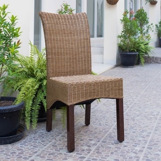 International Caravan 'Campbell' Rattan Wicker Stained Finish Dining Chair with Mahogany Hardwood Frame