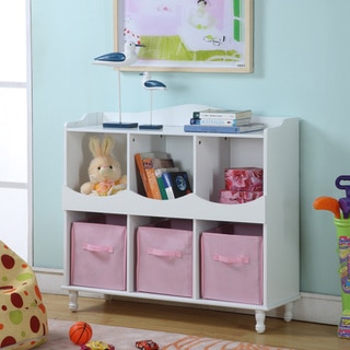 Children's White Storage Container with Pink Storage Bins