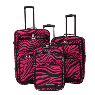 World Sport Black/ Pink Zebra 3-piece Expandable Upright Luggage Set
