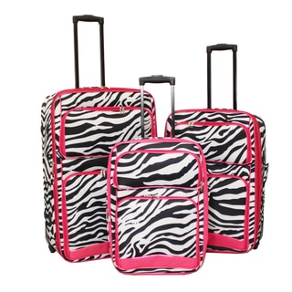 World Sport Pink Zebra Trim 3-piece Expandable Upright Luggage Set