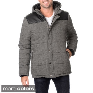Excelled Men's Faux Wool Hooded Puffer with Pockets