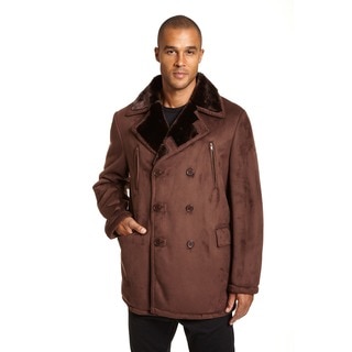 EXcelled Men's Black Faux Shearling Peacoat
