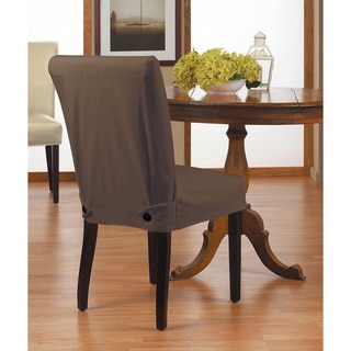 Twill Short Dining Chair Relaxed Fit Slipcover with Buttons