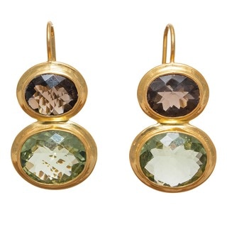 Sitara Goldplated Smokey Quartz and Green Amethyst Dangle Earrings (India)