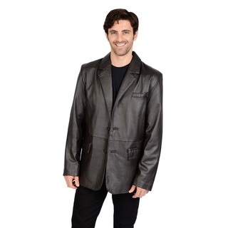 Men's Tall Lambskin Leather 2-button Blazer with Flap Pockets