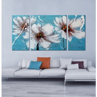Hand-painted 'Heaven Blue' 3-piece Gallery-wrapped Canvas Art Set