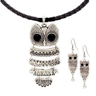 Bleek2Sheek Chain Mail Wise Owl Pendant Necklace and Earrings Set