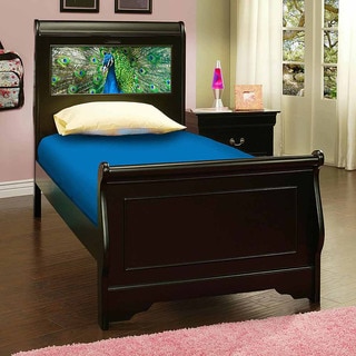 LightHeaded Beds Edgewood Satin Black Twin Sleigh Bed with Changeable Back-lit LED Headboard Imagery
