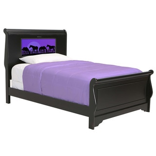 LightHeaded Beds Edgewood Satin Black Full Sleigh Bed with Changeable Back-lit LED Headboard Imagery by Lifetime