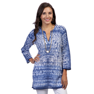 Women's Dark Blue/ White Tie-dye 3/4-sleeve Tunic (India)