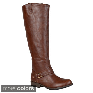 Journee Collection Women's 'Kai' Regular and Wide-calf Ankle-strap Square-Buckle Riding Boot