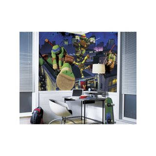 Teenage Mutant Ninja Turtles Cityscape Chair Rail Prepasted Mural 6' x 10.5' - Ultra-strippable
