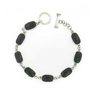 Handcrafted Sterling Silver and Onyx Links Toggle Bracelet (Thailand)