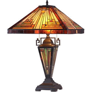 Tiffany-style Mission Dark Bronze Double Lit Table Lamp