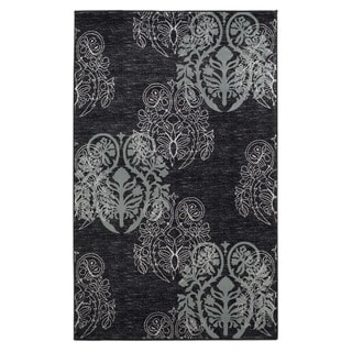 Linon Charcoal/ Aqua Damask Print Area Rug (1'10 x 2'10)