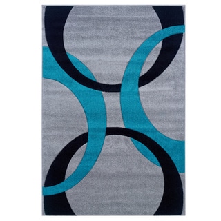 Linon Corfu Collection Grey/ Turquoise Area Rug (5' x 7'7)