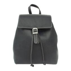 Women's Piel Leather Top Flap Drawstring Backpack 2400 Black Leather