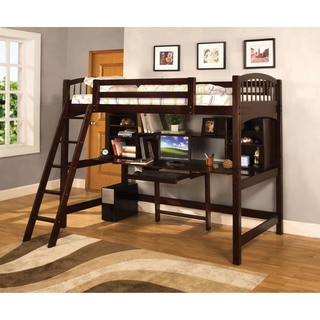 Furniture of America Lippens Espresso Twin Loft Bed with Workstation