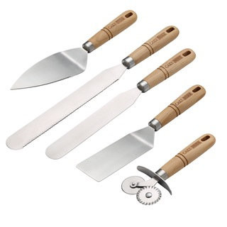 Cake Boss Wooden Tools and Gadgets 5-piece Stainless Steel Decorate and Serve Set
