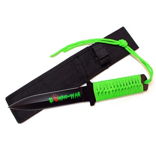 Defender Zombie War Green Cord Wrapped Handle 11-inch Hunting Knife with Sheath